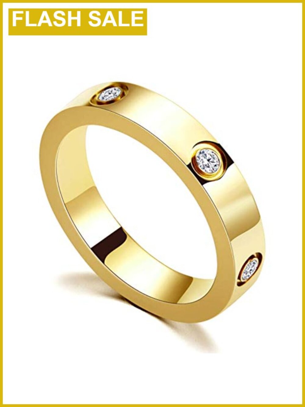 18K Gold Plated Stainless Steel Promise Ring Cubic Zirconia Wedding Band